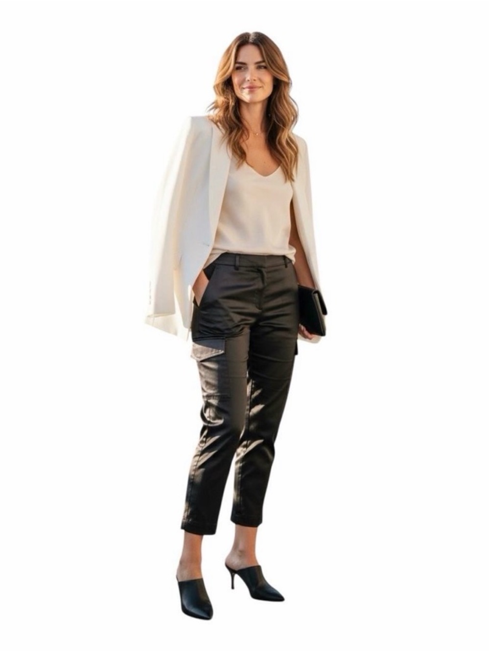 Chicos Cargo Black Satin Ankle Pants.